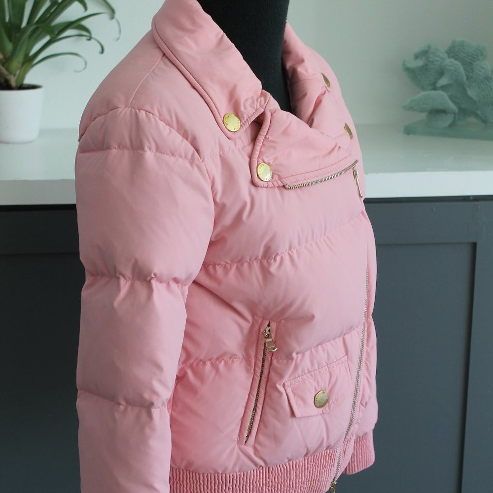 REDUCED MOSCHINO Boutique Pink Biker Puffer Jacket Asymmetrical Size M US 6 NEW - Picture 4 of 10